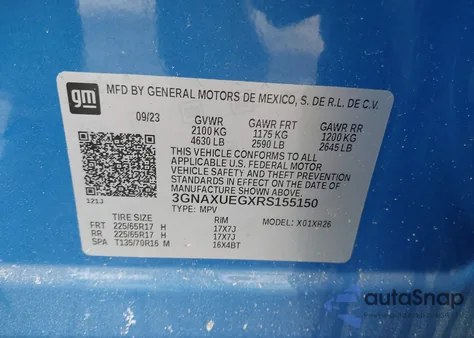 2024 Chevrolet Equinox Awd Lt z USA, uszkodzony, nr VIN 3GNAXUEGXRS155150